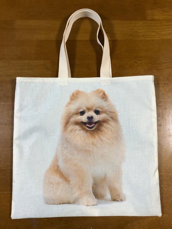 ハンドメイド ぺたんこBigトートバッグ 犬柄 ポメラニアン 1枚目の画像