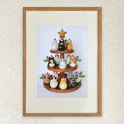 【クリスマス　猫好きさんに】「ニャンツリー」A3ポスター 1枚目の画像