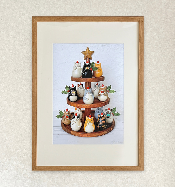【クリスマス　猫好きさんに】「ニャンツリー」A3ポスター 1枚目の画像