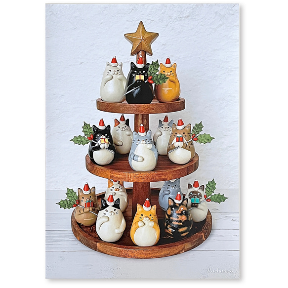 【クリスマス　猫好きさんに】「ニャンツリー」A3ポスター 2枚目の画像