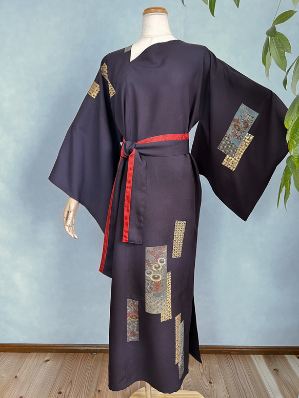 vintage kimono dress 正絹ロングドレス　着物リメイクドレス　アップサイクル 6枚目の画像