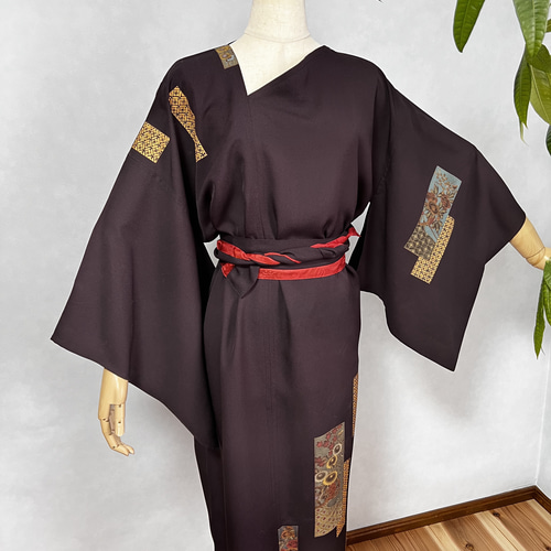 一点物　正絹　着物　ドレス　ロング アンティーク kimono dress 2203一点物の正絹着物ドレス【着物ドレス 着物リメイク