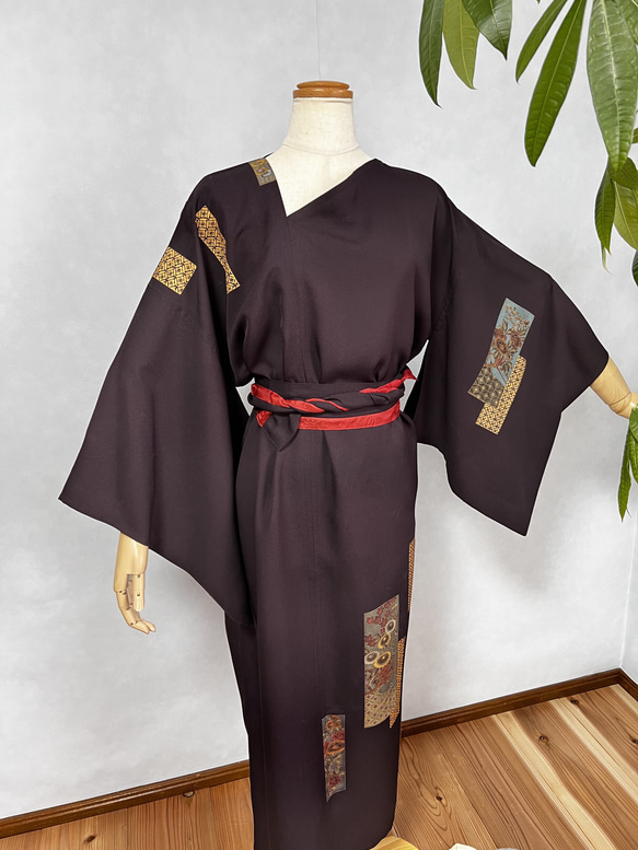 vintage kimono dress 正絹ロングドレス　着物リメイクドレス　アップサイクル 3枚目の画像