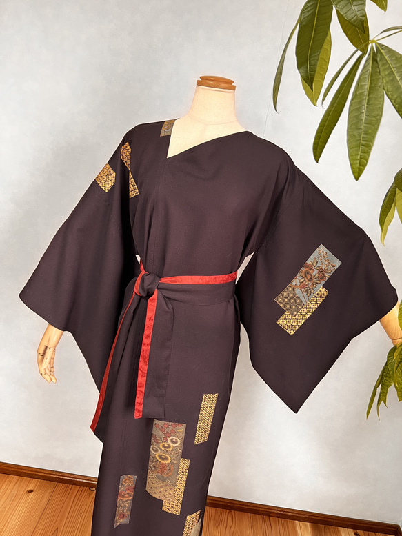 vintage kimono dress 正絹ロングドレス　着物リメイクドレス　アップサイクル 4枚目の画像