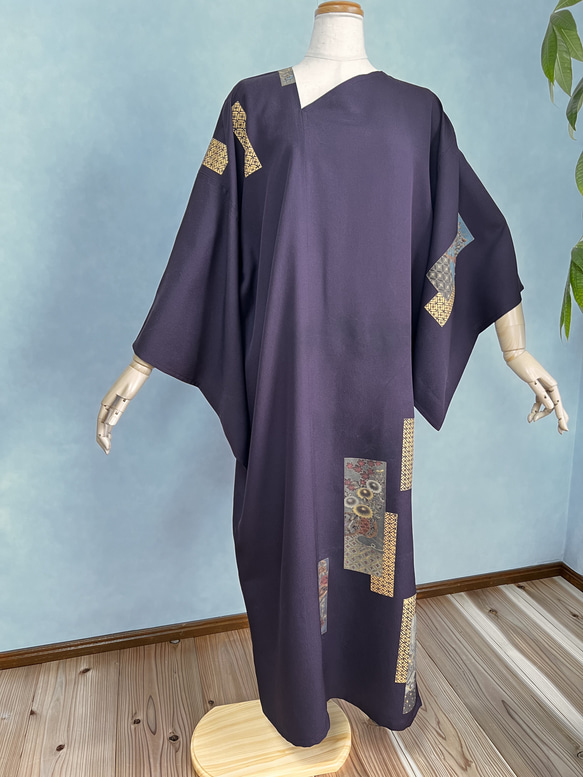 vintage kimono dress 正絹ロングドレス　着物リメイクドレス　アップサイクル 2枚目の画像