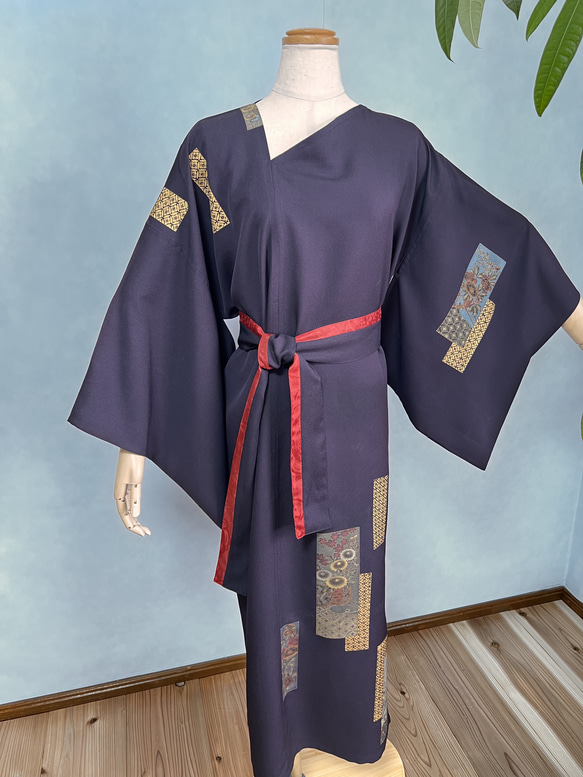 vintage kimono dress 正絹ロングドレス　着物リメイクドレス　アップサイクル 1枚目の画像