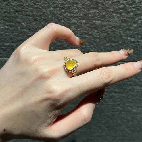 23-55 受注製作 黄翡 k18金ゴールド リング 指輪 天然 本翡翠