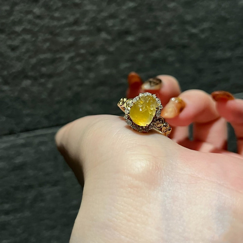 23-55 受注製作 黄翡 k18金ゴールド リング 指輪 天然 本翡翠