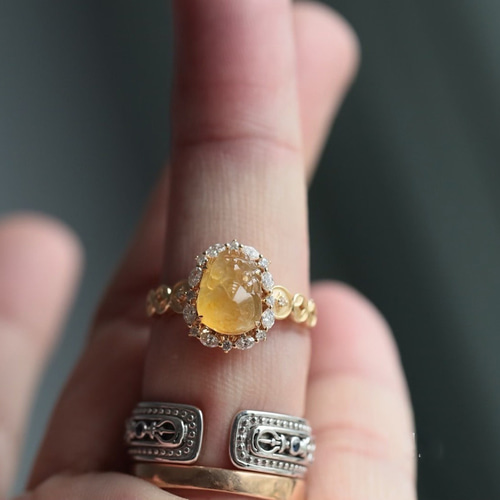 23-55 受注製作 黄翡 k18金ゴールド リング 指輪 天然 本翡翠 貔貅