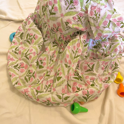 90～120㎝｠ブロックプリントキッズワンピース インド綿コットン