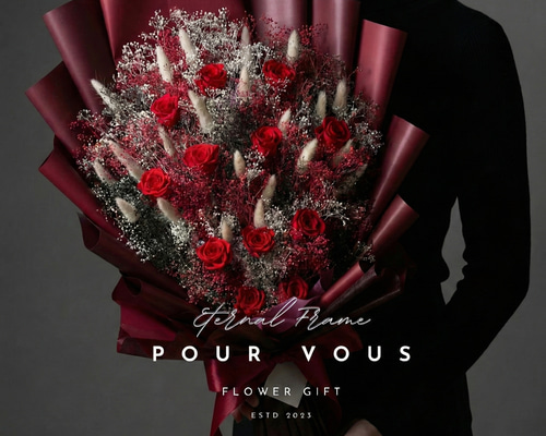 Dozen Rose - 12本の赤バラとエアリーラッピング｜プリザーブド