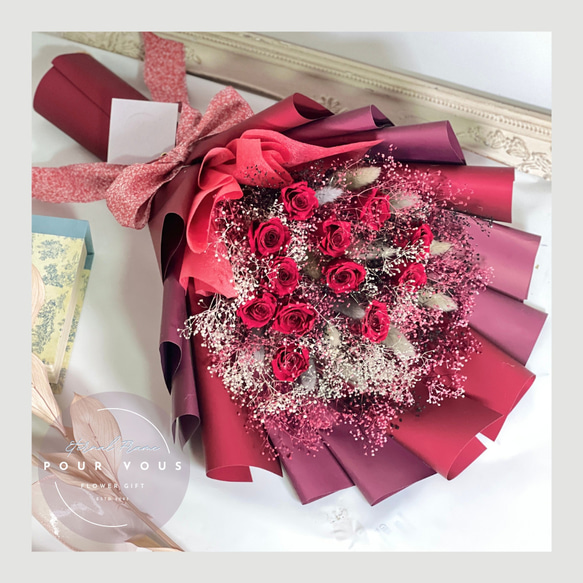 世界に一つのプロポーズ花束♪12本の赤いバラブーケ(プリザーブドフラワー) 2枚目の画像
