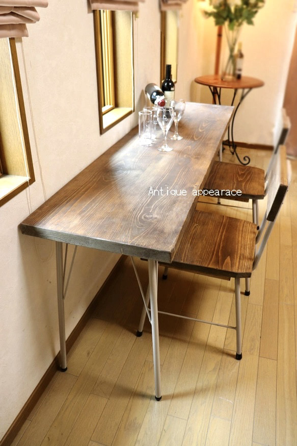 W1300×D460 サンディーブラウン　カウンターテーブル　アンティーク風ダイニングテーブル　アイアン