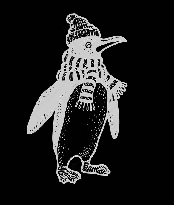 ペンギン柄　ボア　裏地あったか　パーカーワンピース　黒 3枚目の画像