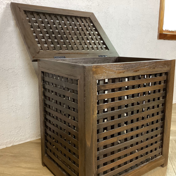 アンティーク調 チーク 無垢 木製収納箱 収納ボックス バスケット M oth190M 5枚目の画像