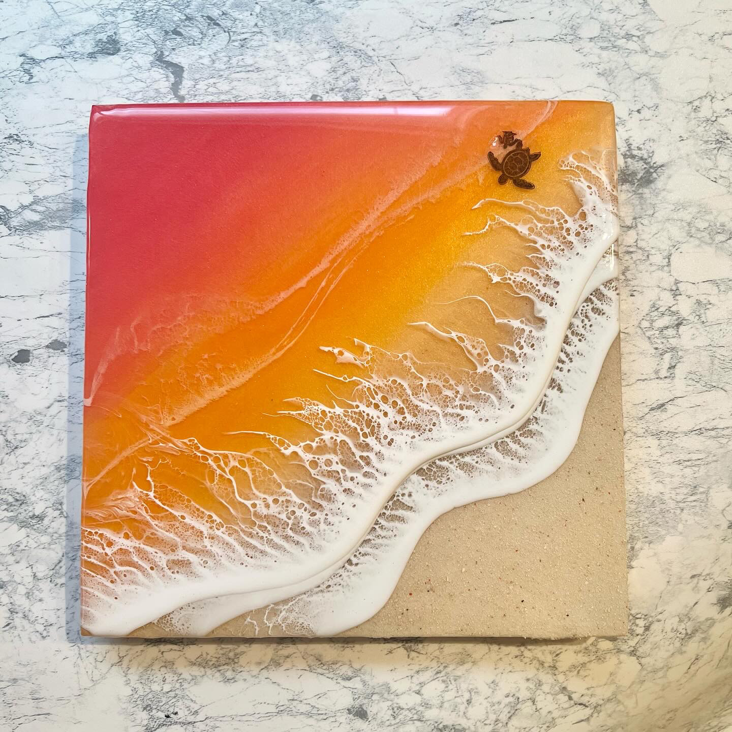 オーダー品 海アートましかくパネル　サンセット　ディスプレイ　フィジー　タヒチ　マンタ　ウミガメ　波アート　レジン