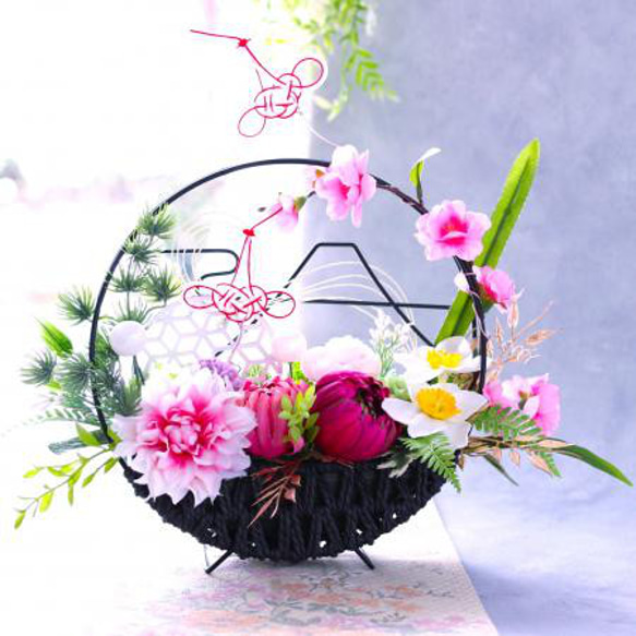 【新作2024】富士山の花景色 初春～桃の節句 和モダンSサイズ 2枚目の画像
