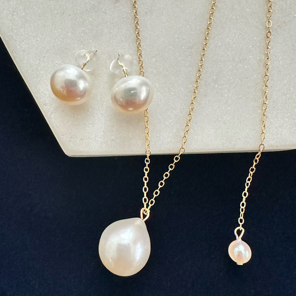 ティアドロップパール ロングネックレス ピアス イヤリング セット