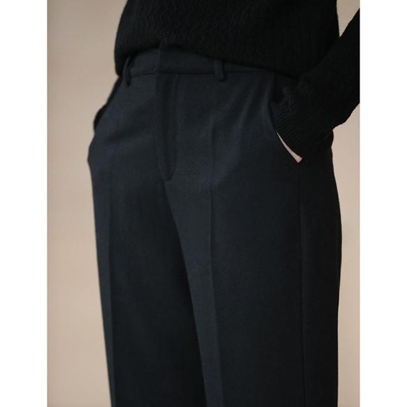 9分丈ウール混紡パンツ　薄目ツイート生地パンツ　ウール通勤パンツ　ブラック　S-XL#442 2枚目の画像