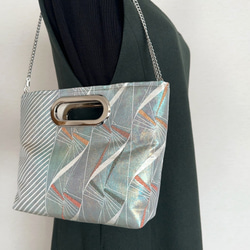 絹の帯から2wayバッグ　幾何学文様　帯リメイク200 6枚目の画像