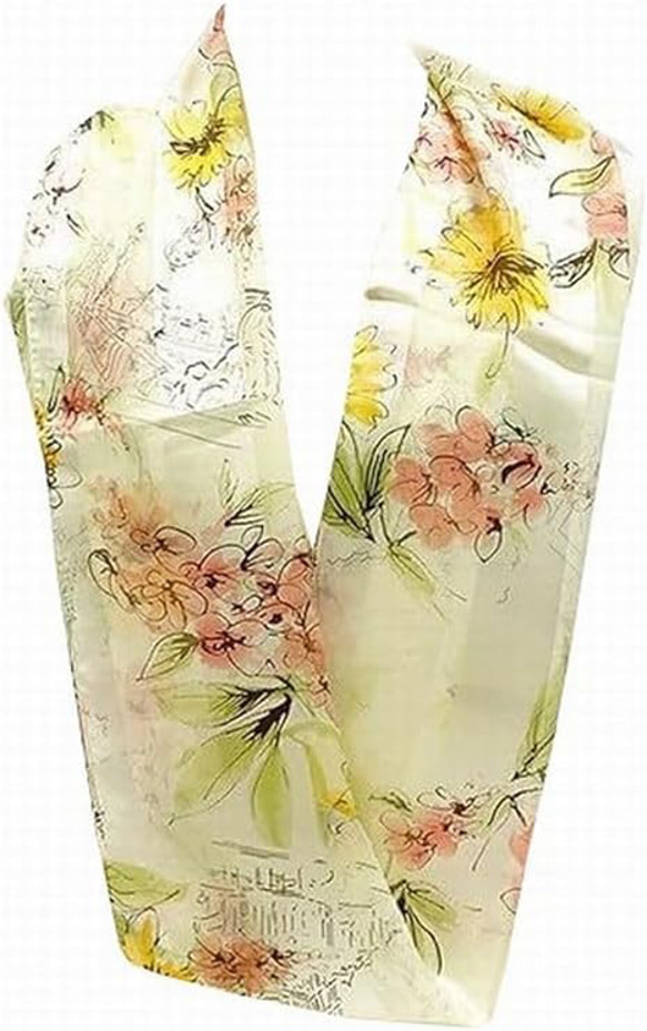 KINUWA(絹輪きぬわ) 横浜シルク ループストール サテン シフォン シルク100% 日本製 フルールパリ柄 2枚目の画像