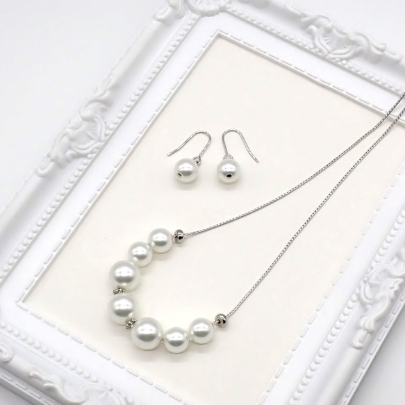パールネックレス＆ピアス／イヤリングセット【ホワイト・ナチュラル