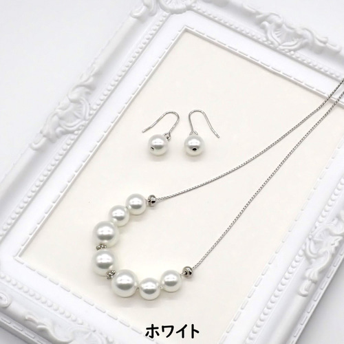 パールネックレス＆ピアス／イヤリングセット【ホワイト・ナチュラル