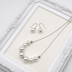 パールネックレス＆ピアス／イヤリングセット【ホワイト・ナチュラル