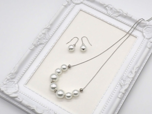 パールネックレス＆ピアス／イヤリングセット【ホワイト