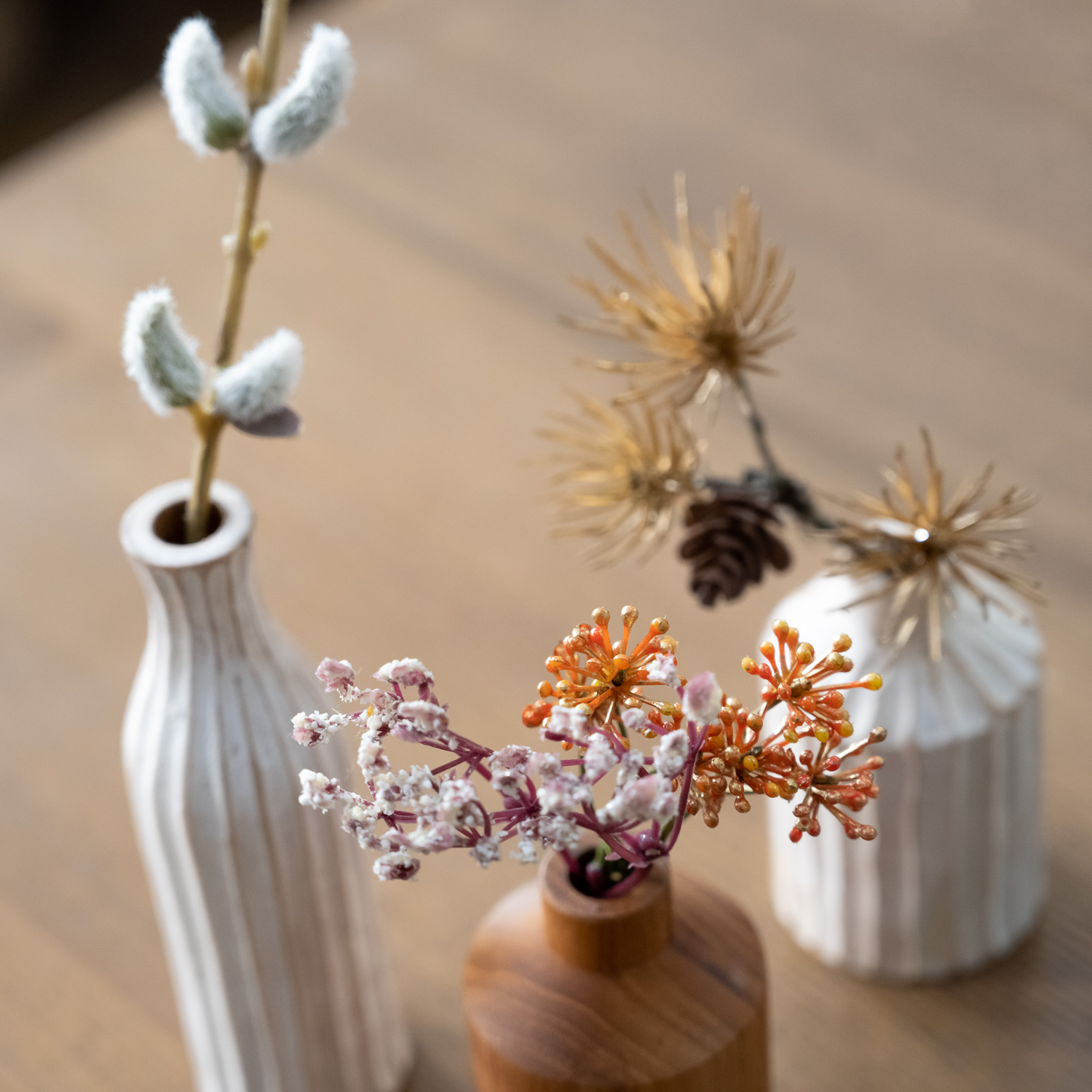 【割れない花瓶 S】松・ネコヤナギ（アーティフィシャルフラワー）お正月飾りセット 誕生日プレゼント 引っ越し祝い引き出物