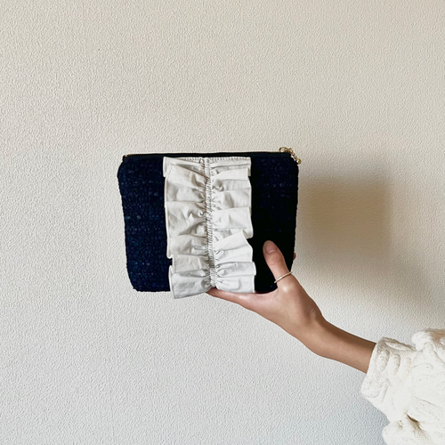 受注生産】 ツイードフリルポーチ（3色から1色お選び下さい。） ポーチ  