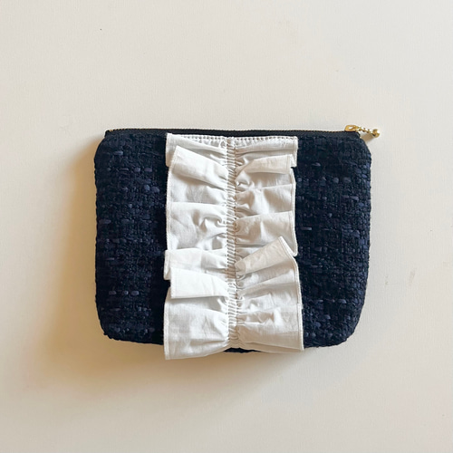 受注生産】 ツイードフリルポーチ（3色から1色お選び下さい。） ポーチ  