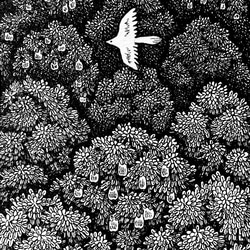 原画【一点物】「世界を見る者」　アンティーク風なペン画のインテリアアート　森と鳥の絵画　リビング　玄関　モノクロ 2枚目の画像