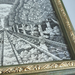原画【一点物】「フォレストスカイウォーク」　アンティーク風なペン画のインテリアアート　玄関　リビング　森 3枚目の画像