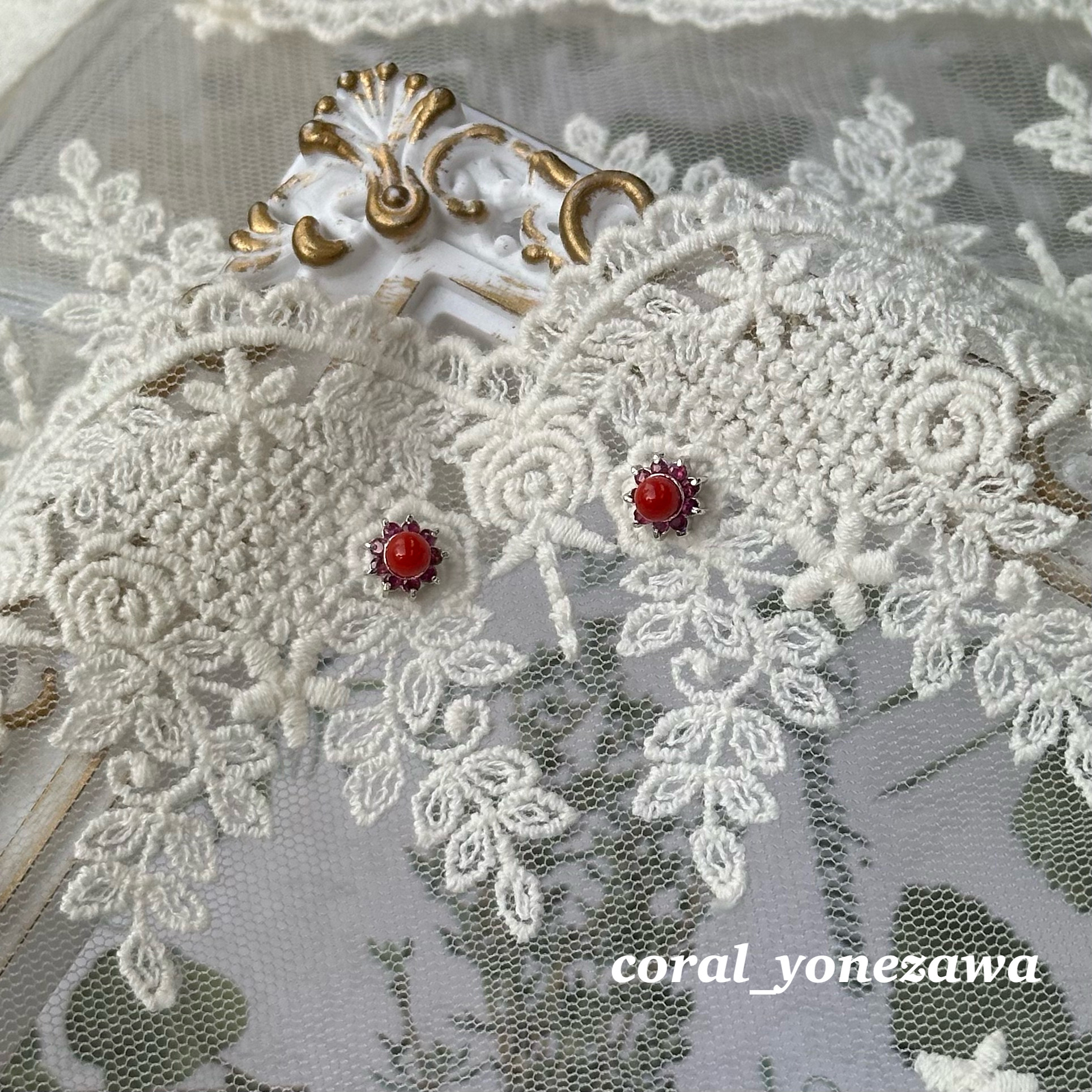 赤珊瑚・ルビー・シルバーで貴方の特別な日にオススメのピアス　R51222Y2