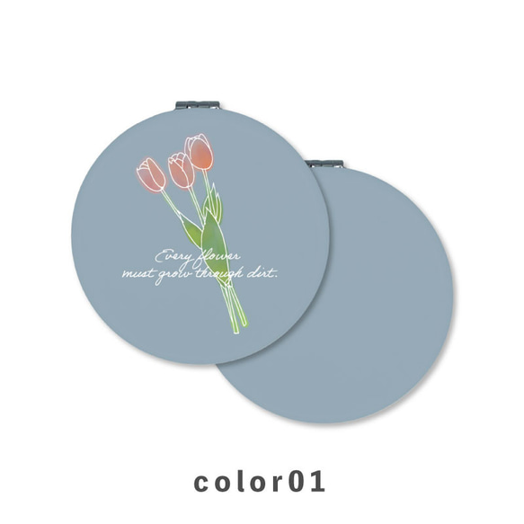 韓国風 韓国 花 フラワー くすみカラー コンパクトミラー 折りたたみ 拡大鏡 薄型 NLFT-MRR07-00e 3枚目の画像