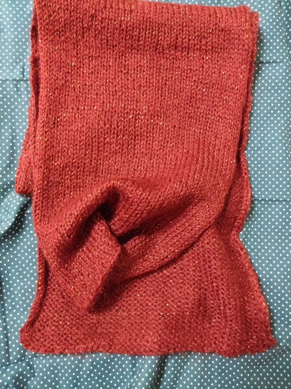 手編みマフラー(赤系) 2枚目の画像