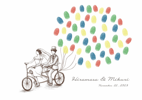 「ふたりで自転車」ウェディングツリー　結婚証明書　ウェルカムスタンプボード　説明書付き 6枚目の画像