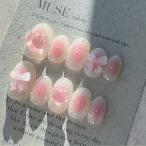 sizeorder】No.182 チークネイル オーダー ピンク 蝶々 ワンホン