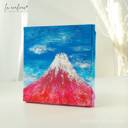 【原画】 赤富士 18cm角（1枚）キャンバス　『お正月ハンドメイド2024』　送料無料 2枚目の画像