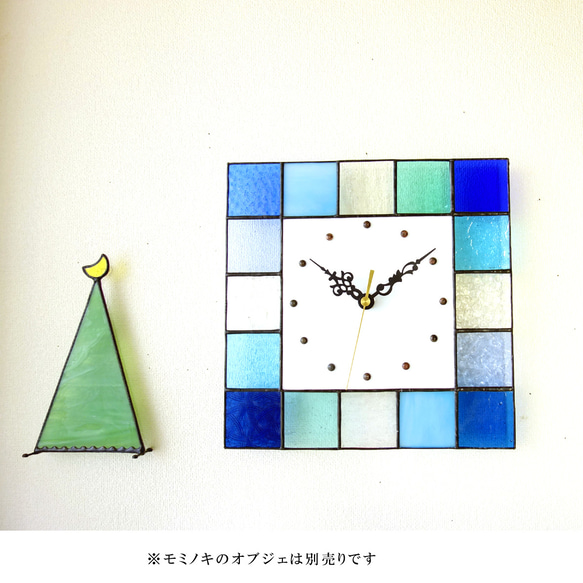 25㎝角・ステンドグラスの掛時計・モザイクk25（ブルー系）【新作2024】受注制作 5枚目の画像