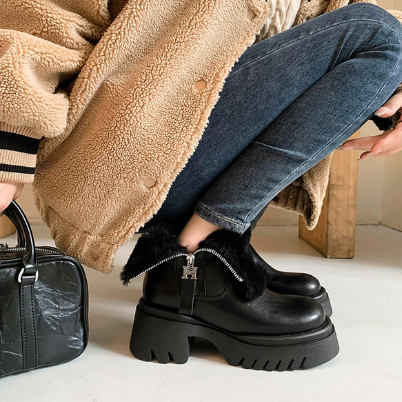 秋冬女用羊毛真皮鞋鞋舒適短靴厚底馬丁靴\22-24.5cm#891⭐免運費⭐ 第17張的照片