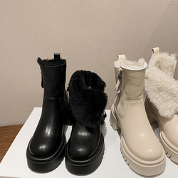 秋冬女用羊毛真皮鞋鞋舒適短靴厚底馬丁靴\22-24.5cm#891⭐免運費⭐ 第3張的照片