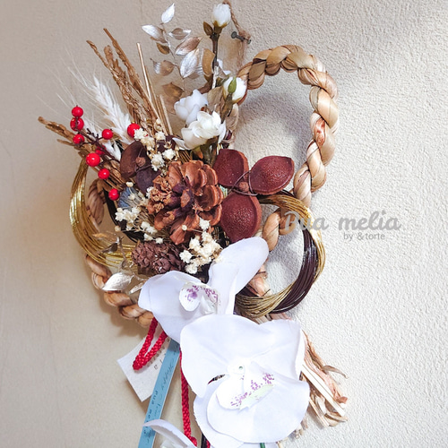 ⚠️専用品⚠️ 自然素材 のみ 大輪 芍薬 しめ飾り 凛 お正月飾り しめ縄 縁起物 木の実 と 胡蝶蘭 の モダン しめ縄 ｜ 正月 お正月飾り