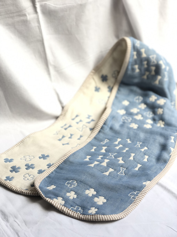 フワフワ！六重織ガーゼのタオルマフラー　限定色ブルー　花　fuwara 3枚目の画像