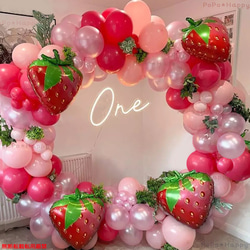 超豪華 バルーン おまとめ セット 苺 フルーツ いちご ストロベリー 女の子 誕生日 飾り 増量可能 イベント用品 1枚目の画像