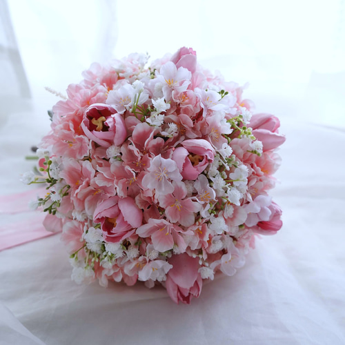 桜のラウンドブーケ ウェディングブーケ ブーケ nanohana-marche 通販