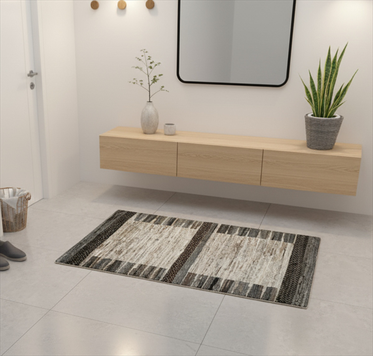 【モダンリビングに掲載されたガゼニラハット】夏は涼しく冬は暖かい天然ラグ 無染めのウール　91x63cm　P196