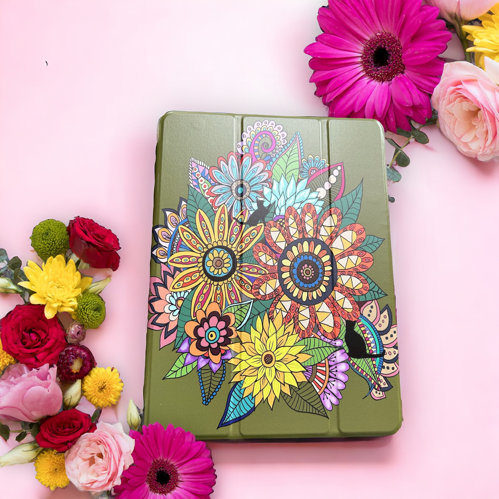 ※受注生産【全機種対応】アジアンボタニカルフラワー×猫 iPad Pro・Air・mini ケース Apple Penc 5,023円