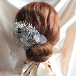 【1点もの】-粋-アメリカンフラワー×カスミソウ　ヘッドドレス　髪飾り　結婚式 3枚目の画像